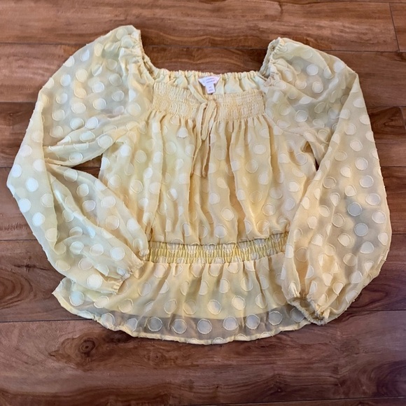 LC Lauren Conrad Light Yellow Smocked Squareneck Peplum Top Size Medium - Picture 7 of 14